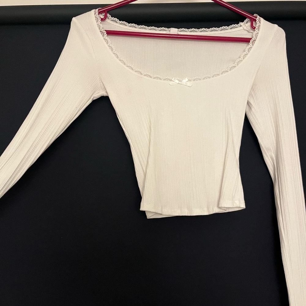 Garage Long Sleeve Top with Lace Trim